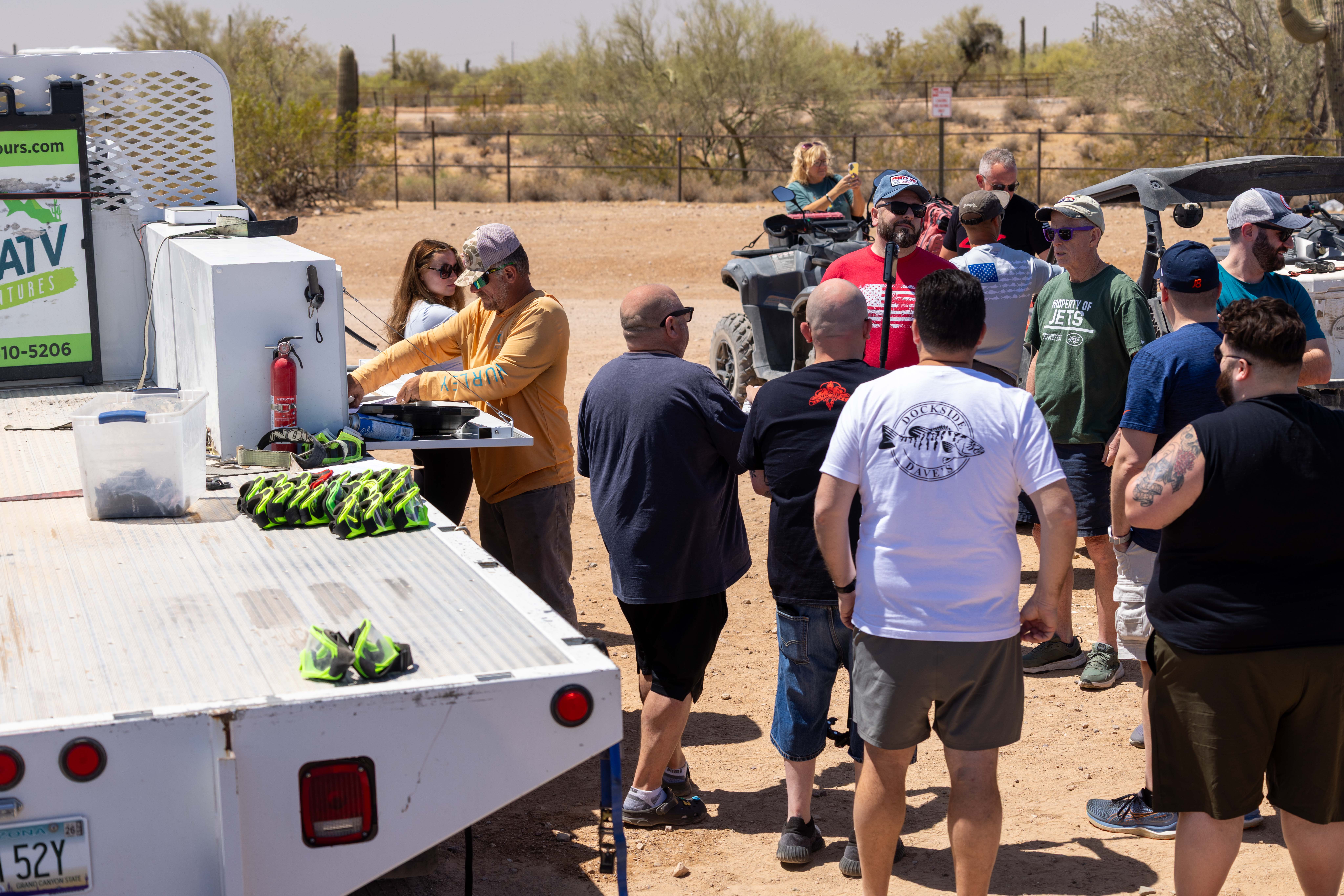 Guests arriving for a Phoenix and Scottsdale ATV tour at the Boulders OHV area Guests arriving for a Phoenix and Scottsdale ATV tour at the Boulders OHV area